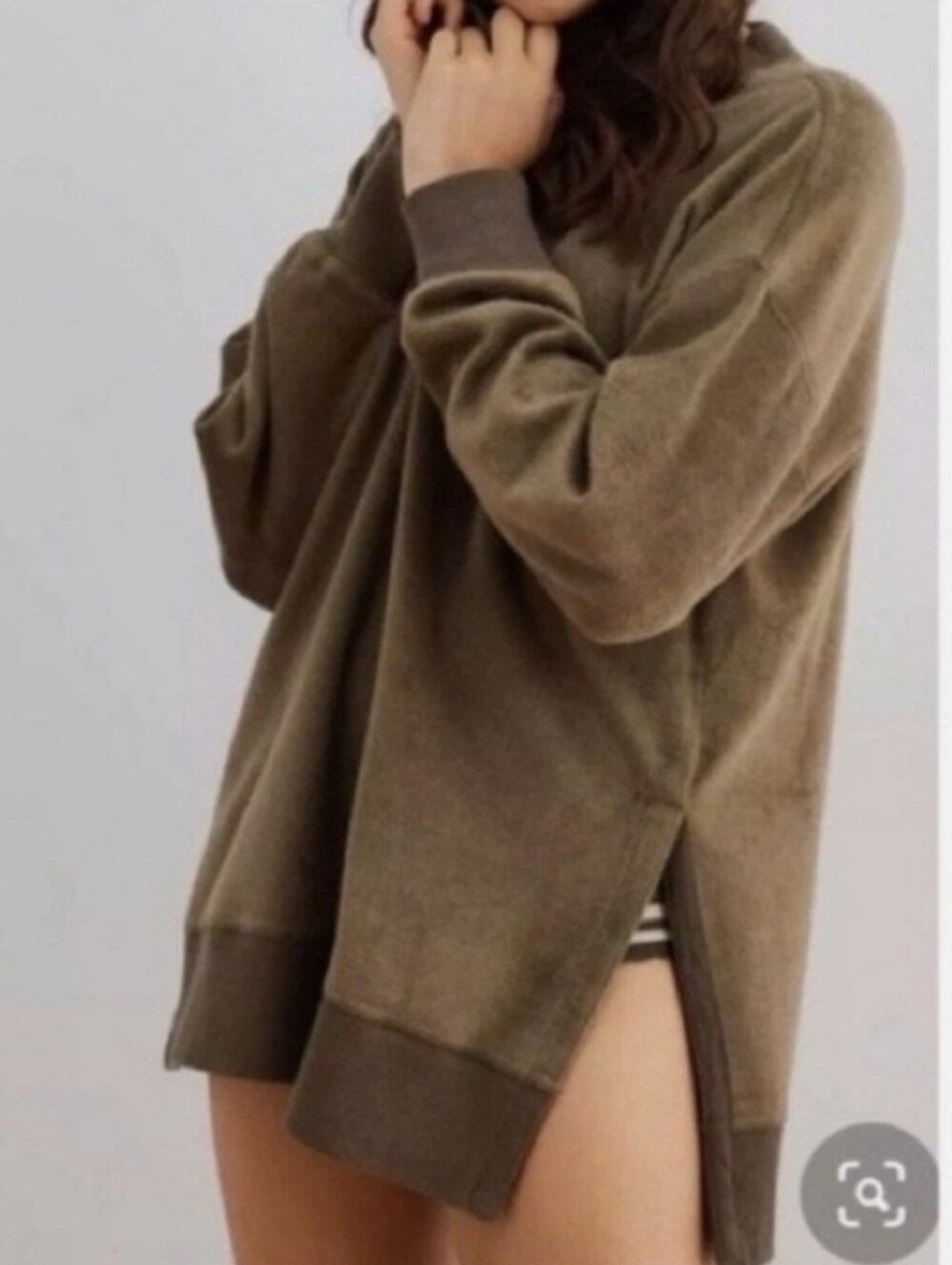 AERIE Olive Green OVERSIZED Soft Feel Fuzzy Tunic Sweater Top - S (Like NEW)